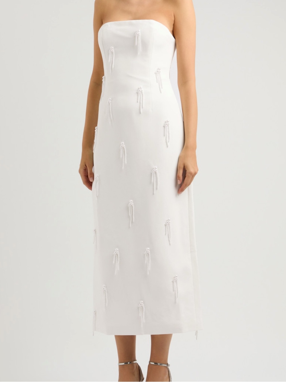 Odd Muse White Embellished Strapless Midi Skirt